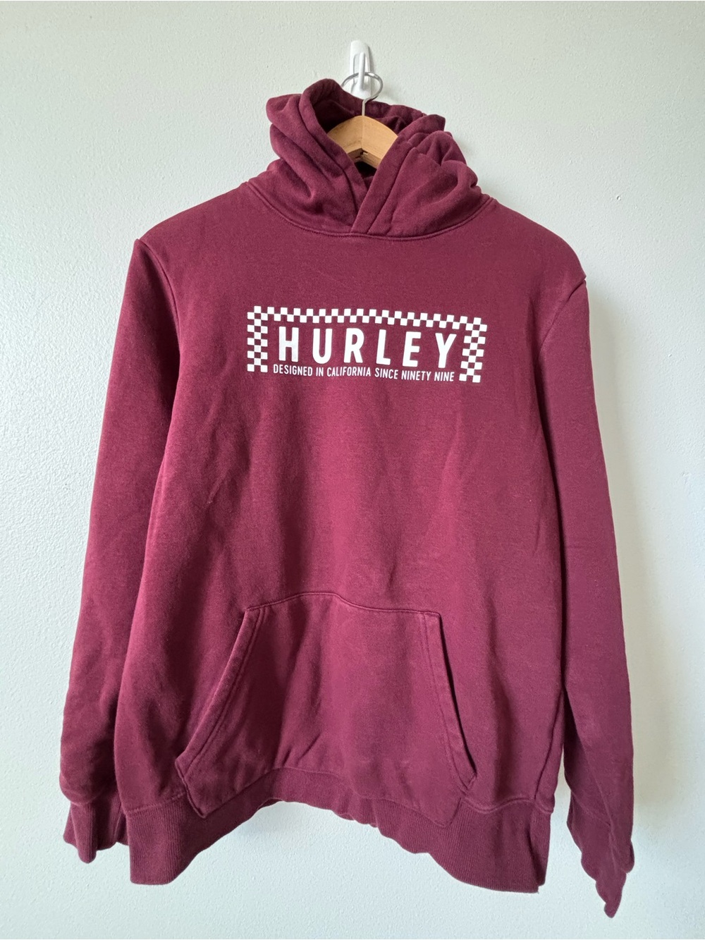 Hurley Men's Maroon Crewneck Hoodie with White Logo
